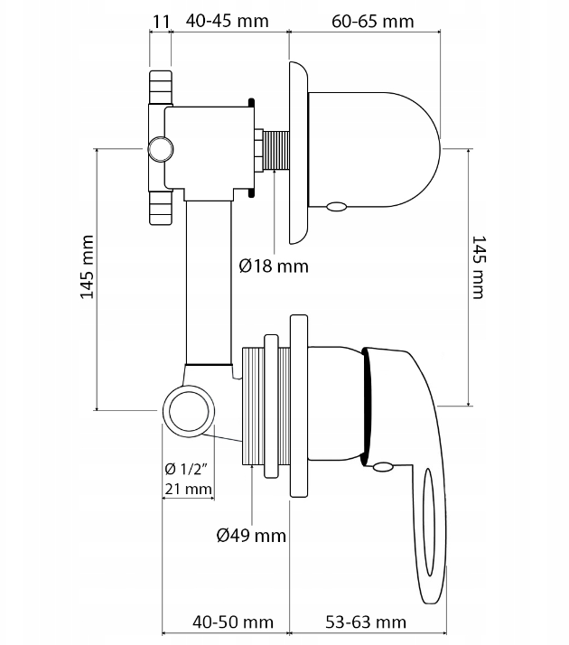 Batteri for massasjedusj 14,5 cm med 5 funksjoner