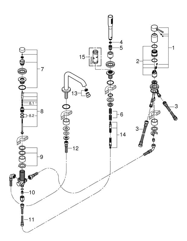 Badekarbatteri 4-hulls supersteel Grohe Essence bakside