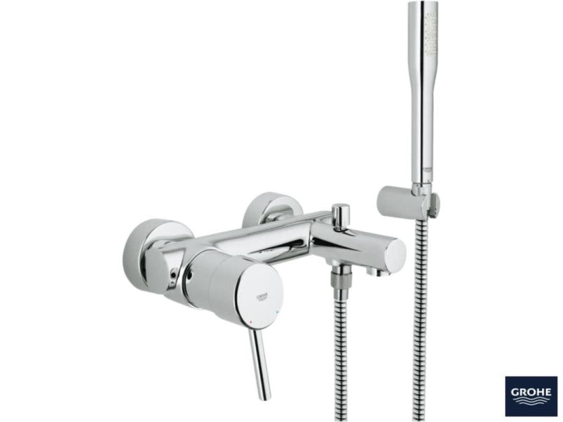 Badekarbatteri med dusjsett krom Grohe Concetto bakside