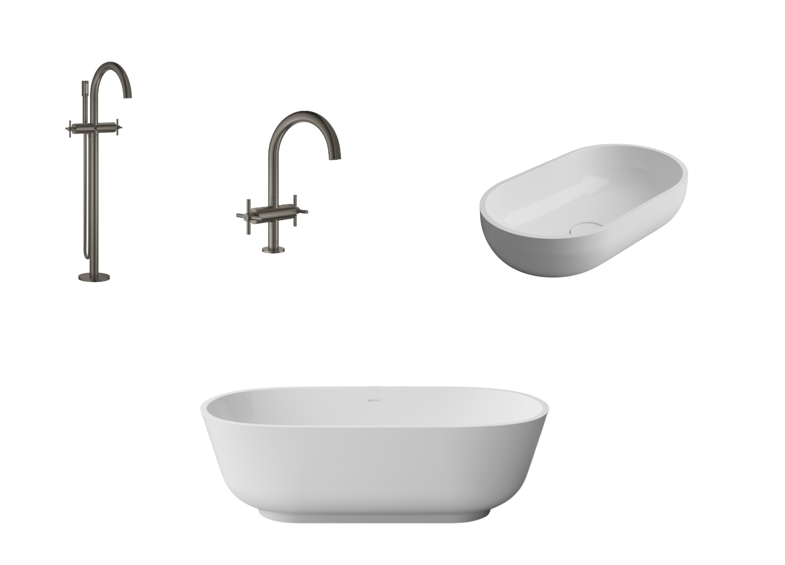 Badekarbatteri og servantbatteri børstet hard grafitt Grohe Atrio forfra