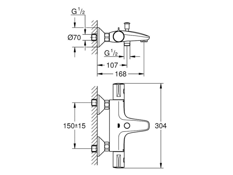 Badekarbatteri termostat krom Grohe Grohtherm 800 bakside