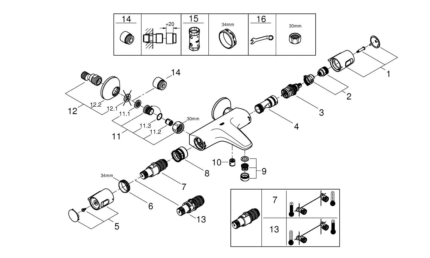 Badekarbatteri termostat krom Grohe Precision Trend bakside