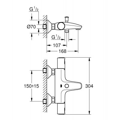 Badekarbatteri termostat matt svart Grohe Precision Start detalj