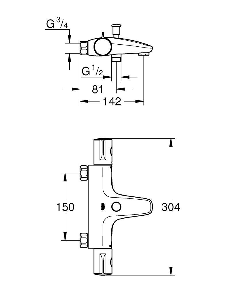 Badekarbatteri termostat matt svart Grohe Grohtherm 800 detalj av termostat