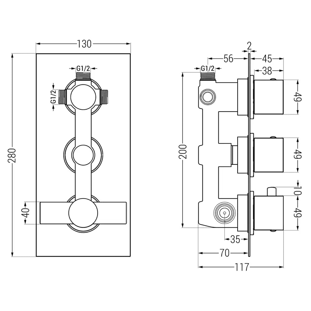 Badekarbatteri Termostatisk 3-utgang Hvit