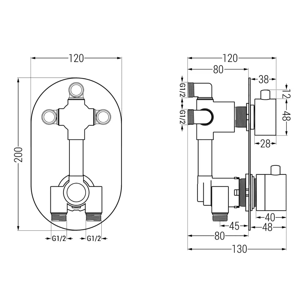 Badekarbatteri Termostatisk 3-veis Gull