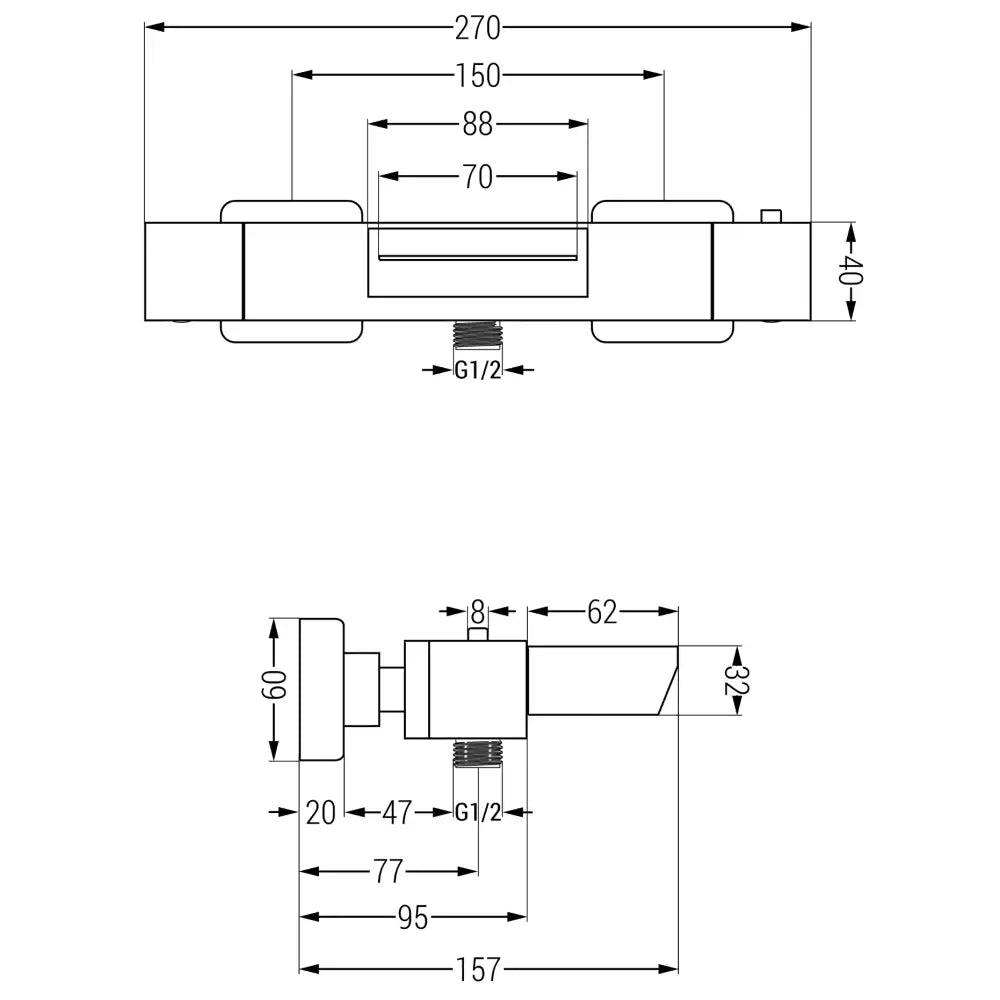 Badekarbatteri Termostatisk Grafitt S1