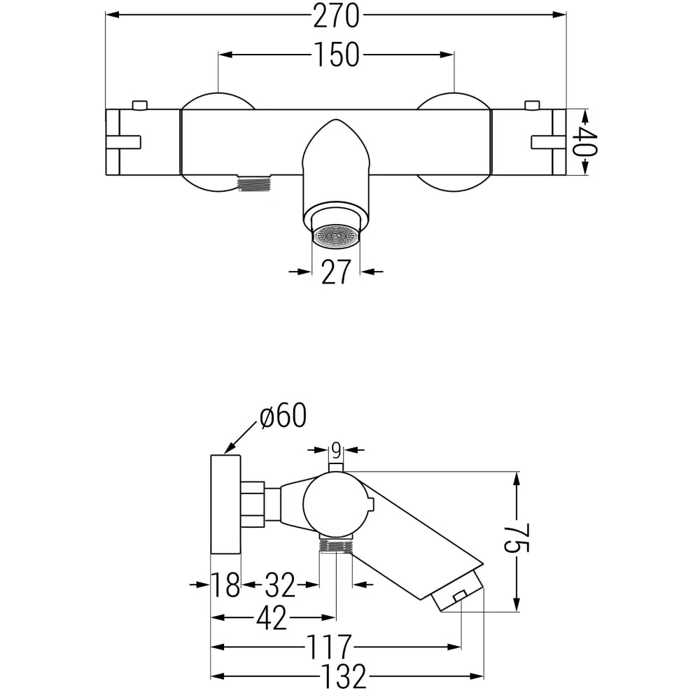 Badekarbatteri Termostatisk Grafitt S3