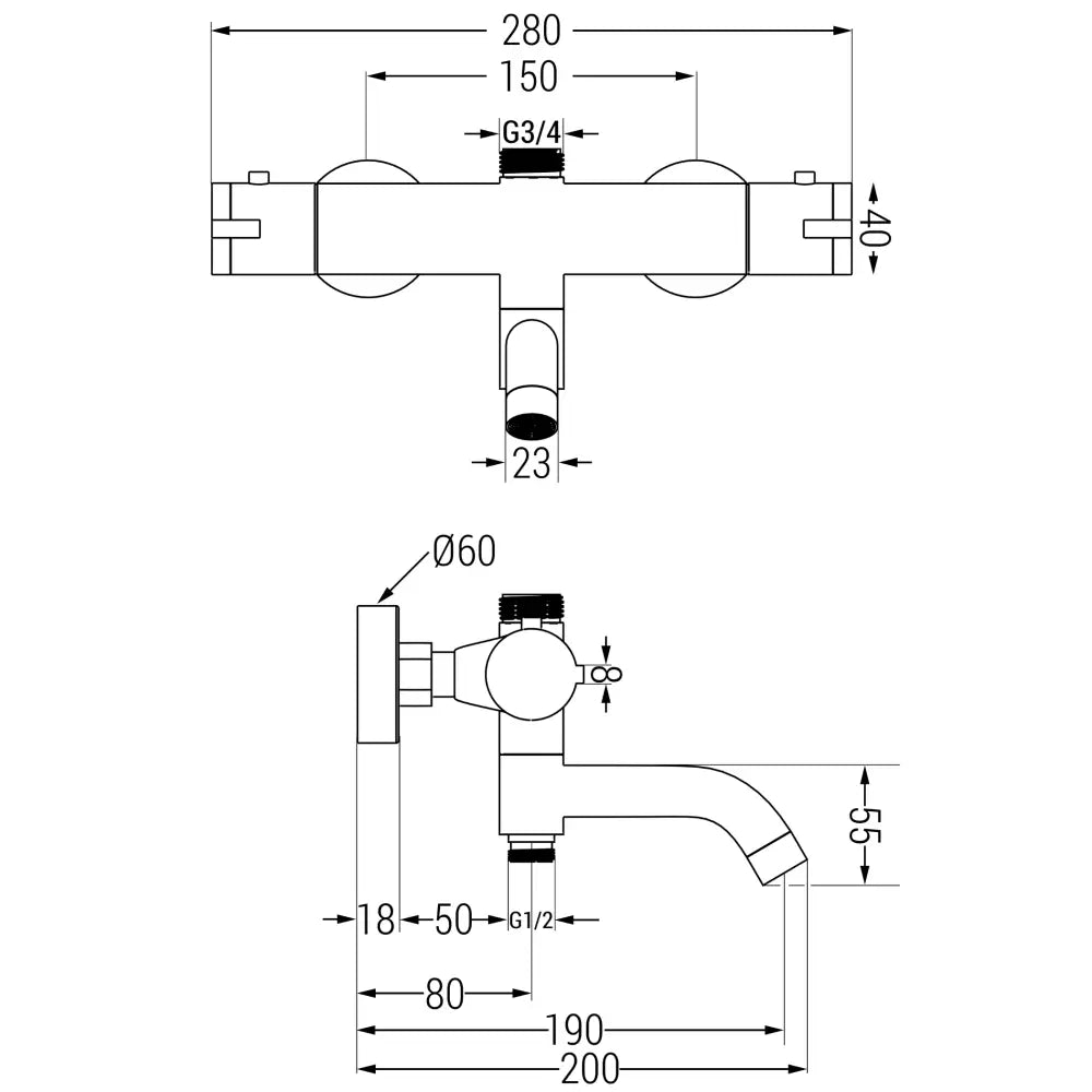 Badekarbatteri Termostatisk Gull S2