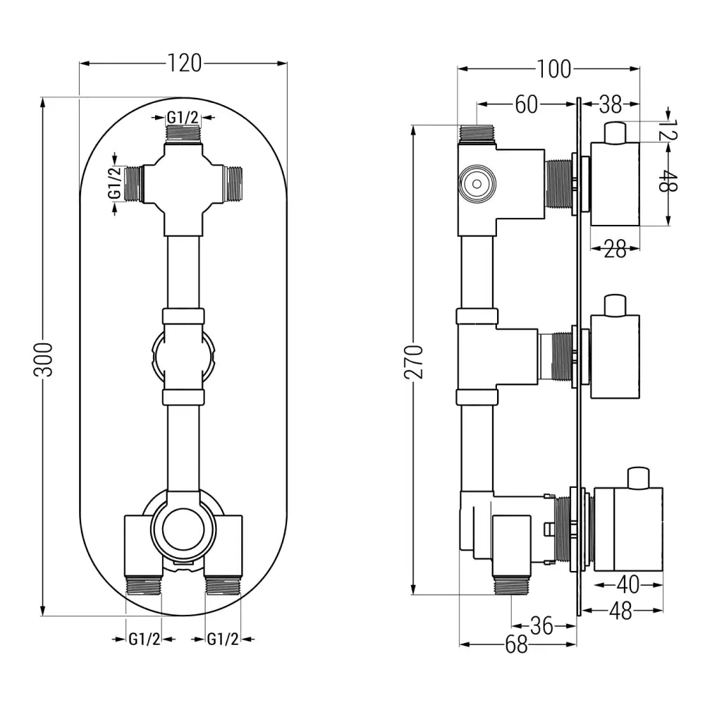 Badekarbatteri Termostatisk med 3 Utganger S2