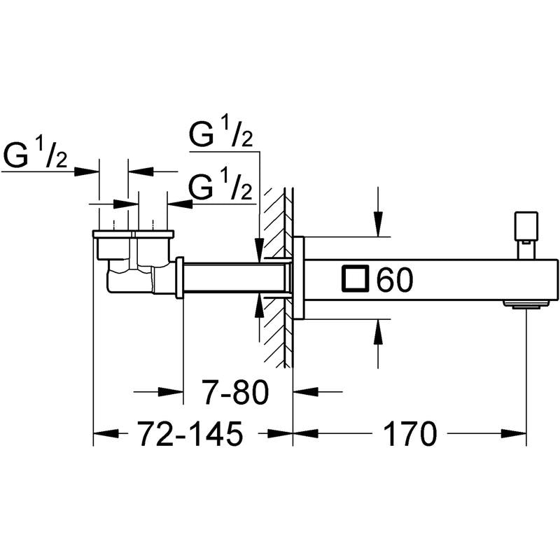 Veggmontert badekarbatteri i krom - Grohe Eurocube bakside
