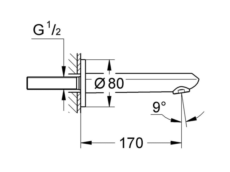Badekarkran veggmontert krom Grohe Eurodisc Cosmopolitan bakside