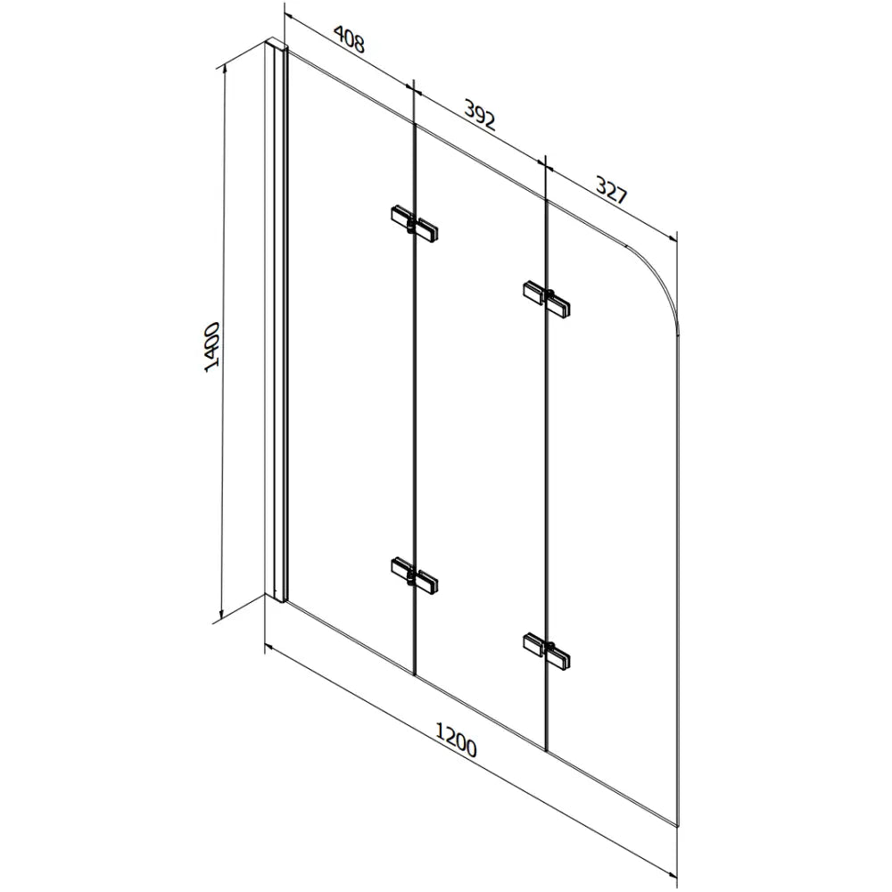 Badekarvegg 3-delt 120x140 Cm Gjennomsiktig Krom