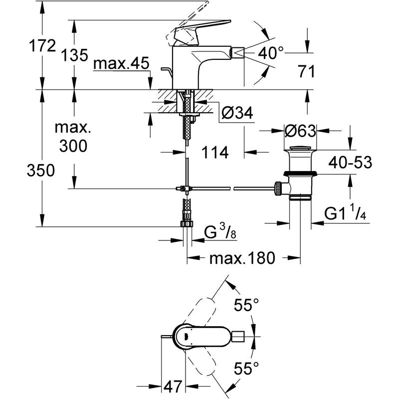 Bidetbatteri krom Grohe Eurosmart Cosmopolitan bakside