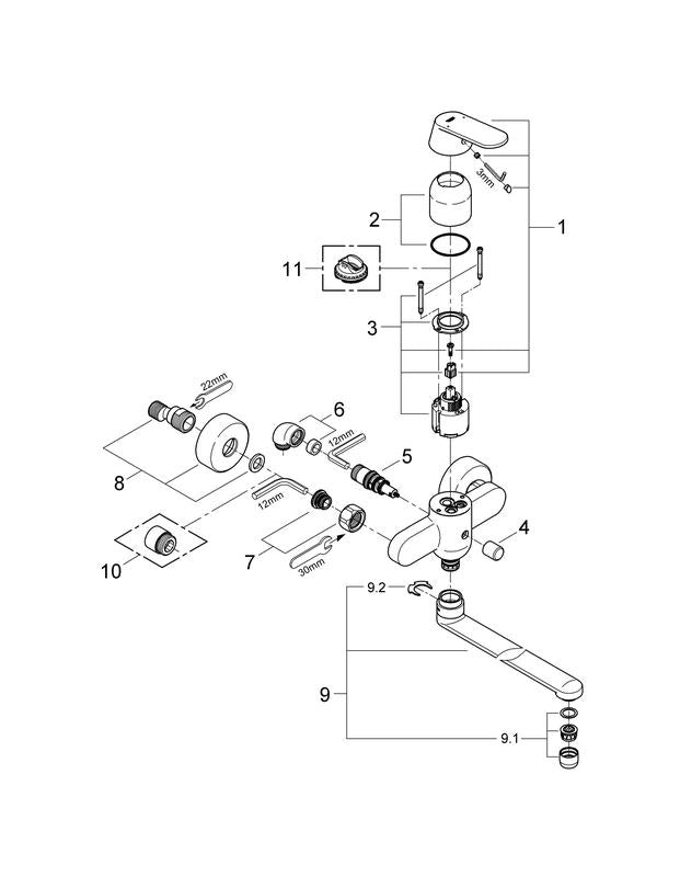 Montert blandebatteri innbyggings krom Grohe Eurosmart Cosmopolitan i baderom