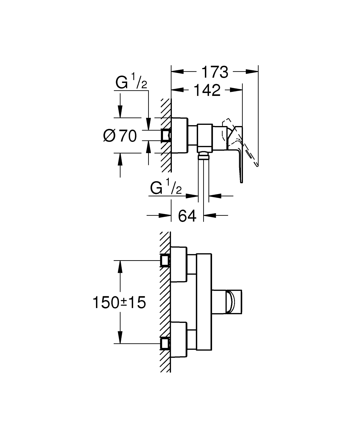 Dusjbatteri ettgreps krom Grohe Lineare bakside