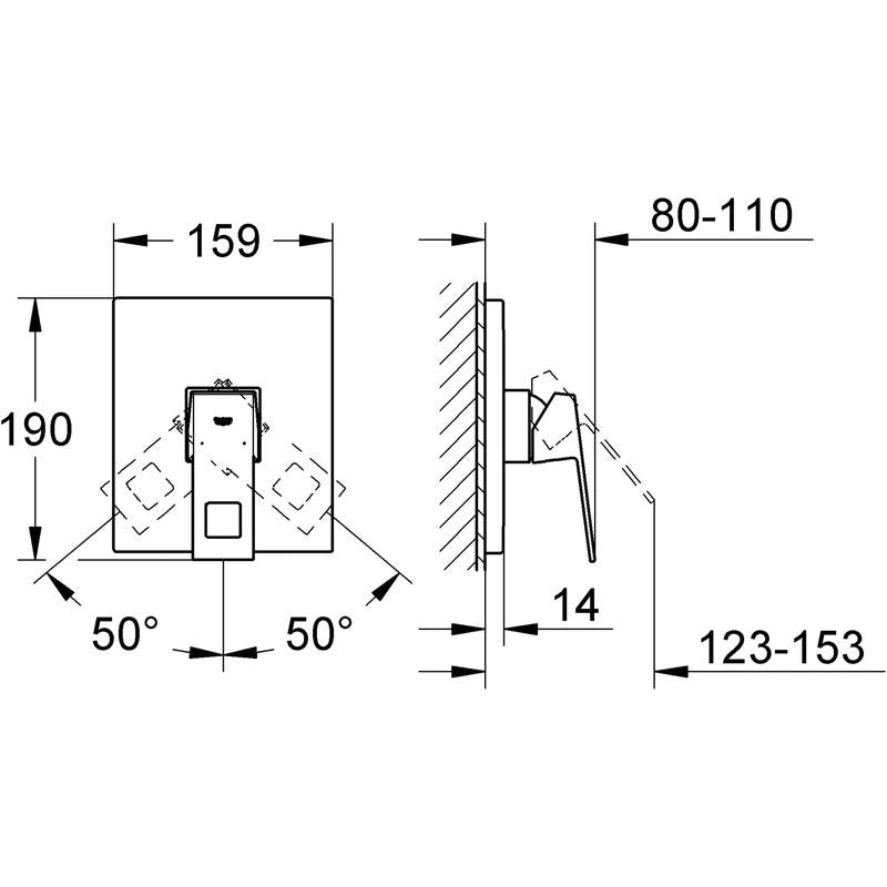 Dusjbatteri innbyggings ettgreps krom Grohe Eurocube bakside