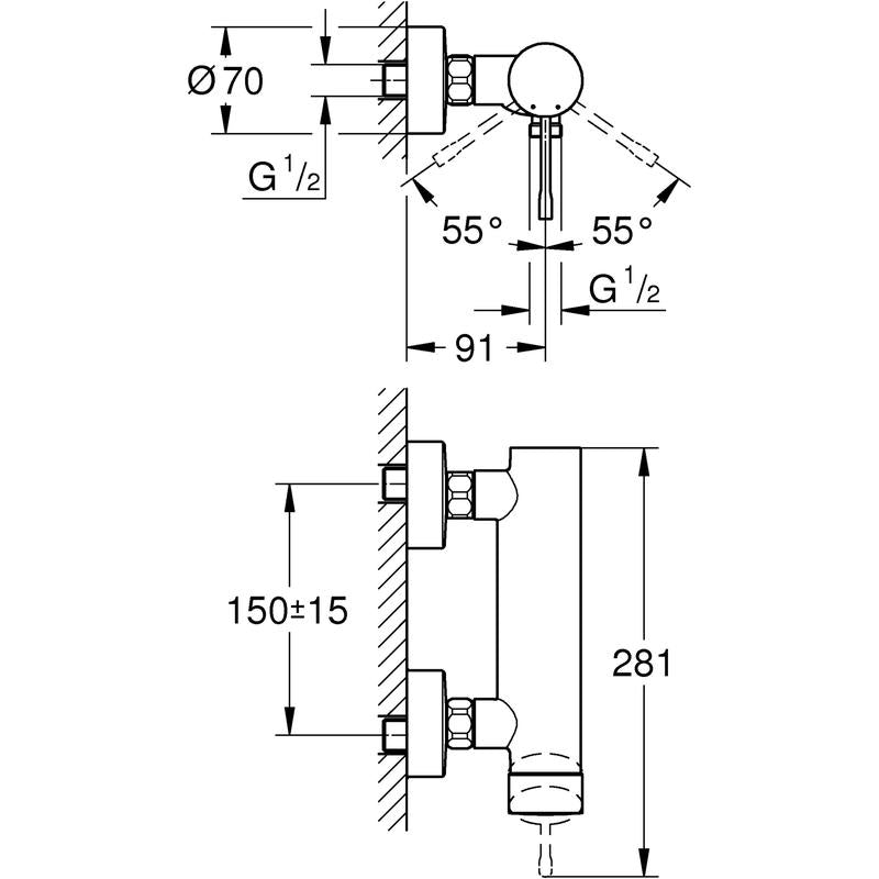 Dusjbatteri krom Grohe Essence New bakside