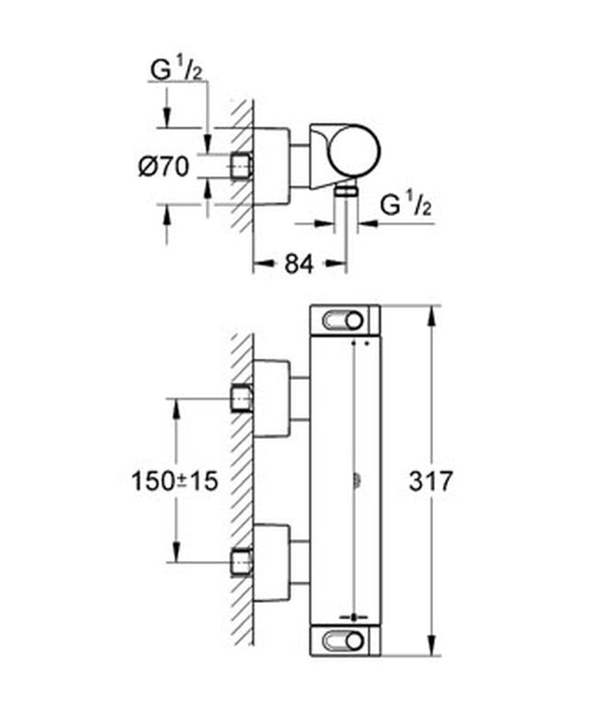 Dusjbatteri termostat krom Grohe Grohtherm bakside