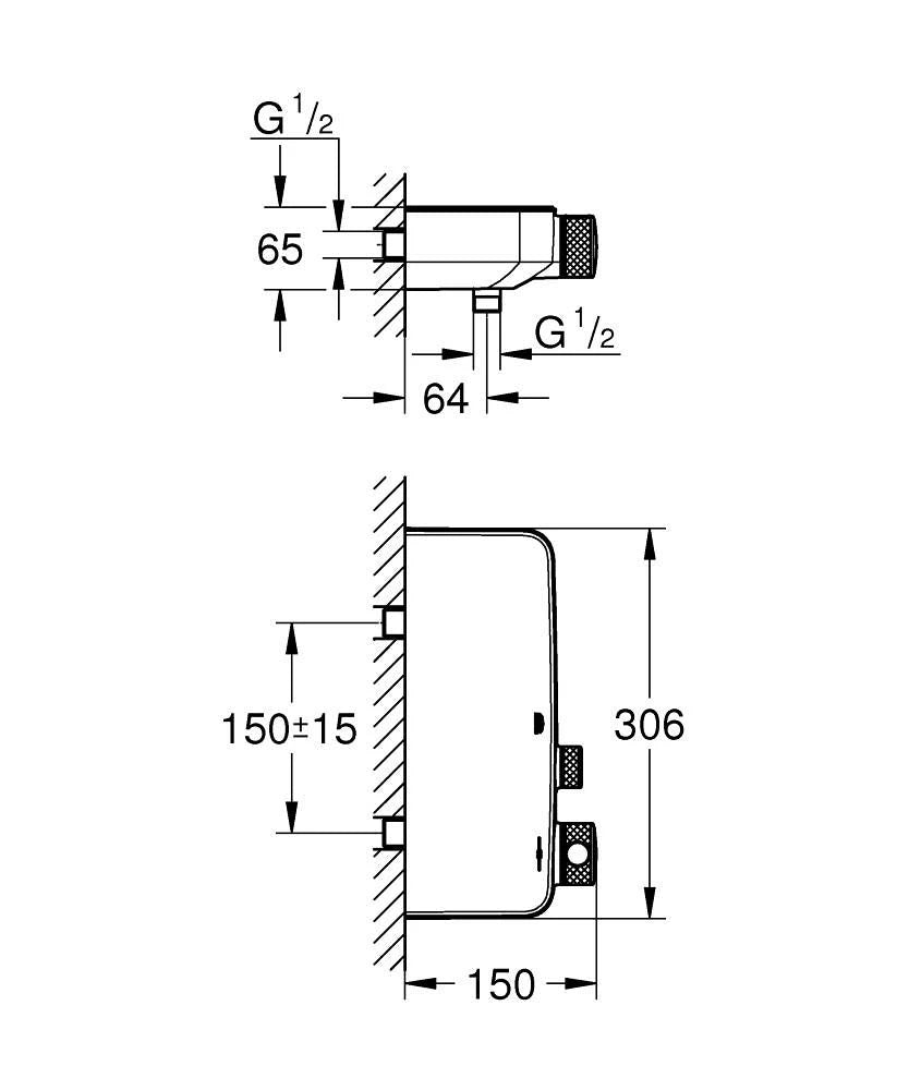 Dusjbatteri termostat Phantom Black Grohe Grohtherm SmartControl detalj