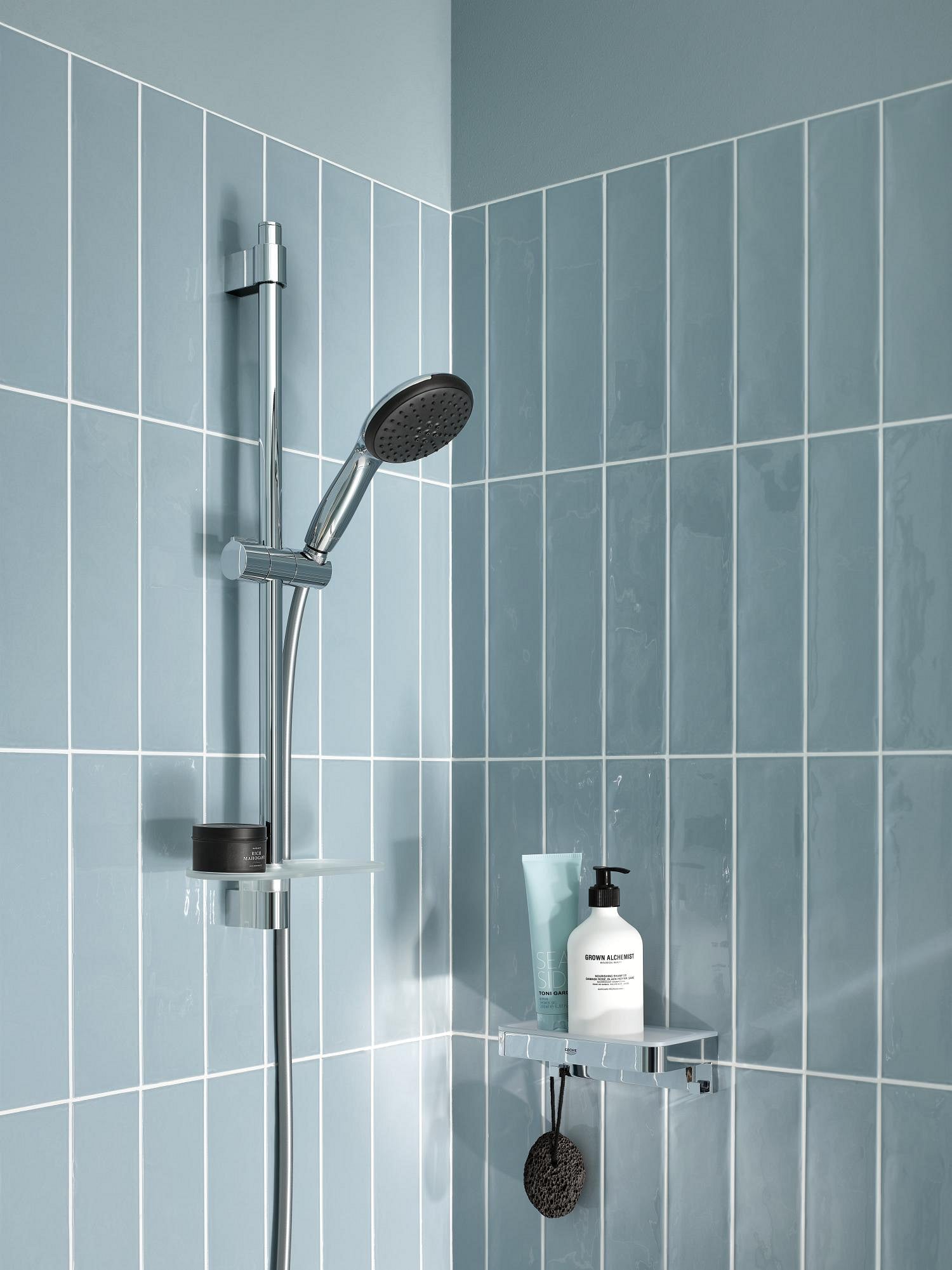 Dusjsett med hylle krom 600 mm Grohe Vitalio Start detalj og hylle