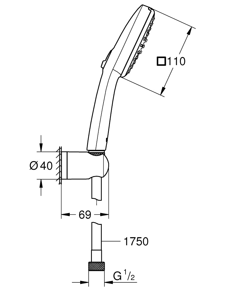 Dusjsett veggmontert krom Grohe Vitalio Comfort bakside
