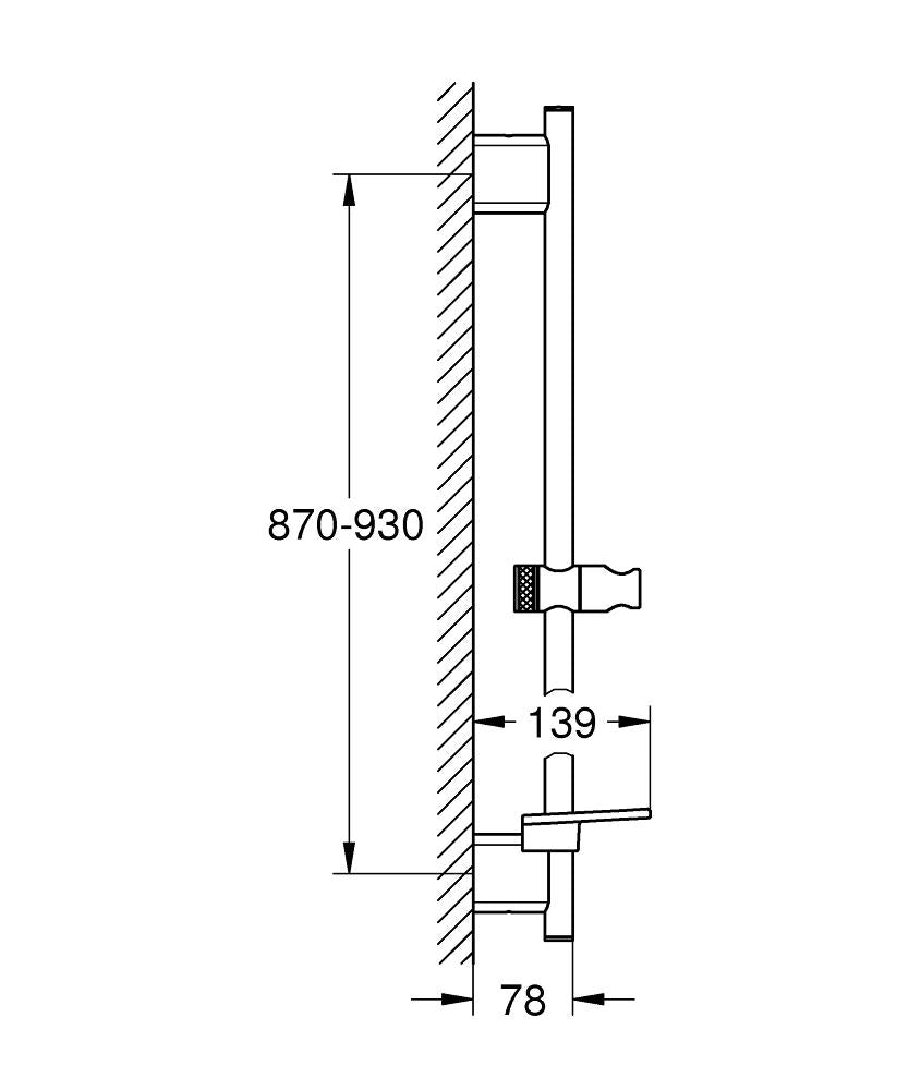 Montert dusjstang 900 mm børstet stål Grohe Rainshower SmartActive i dusj