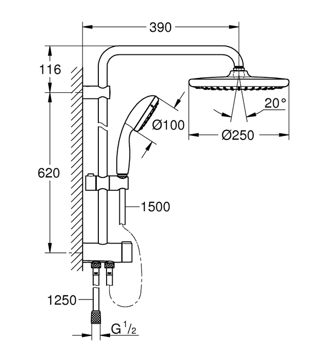 Montert dusjsystem matt svart Grohe Vitalio Start System 250