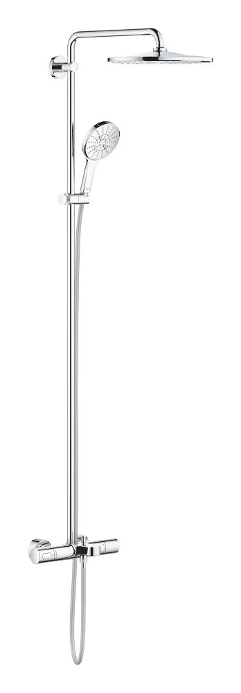 Dusjsystem med badekartermostat moon white Grohe Rainshower SmartActive 310 forfra