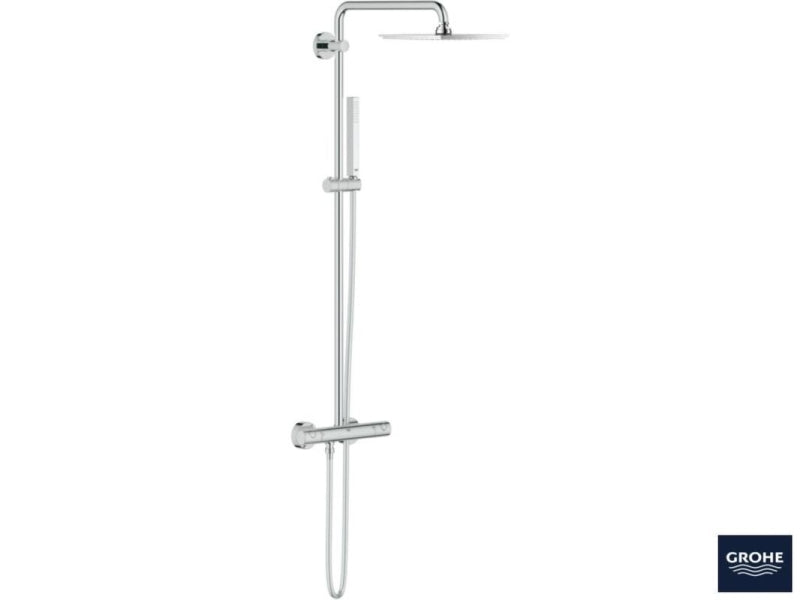 Dusjsystem med termostat i krom Grohe Euphoria detalj av termostat