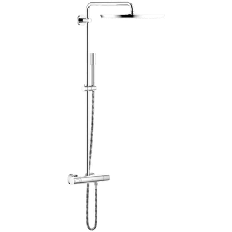 Nærbilde av regndusjhode på Dusjsystem med termostat i krom Grohe Rainshower