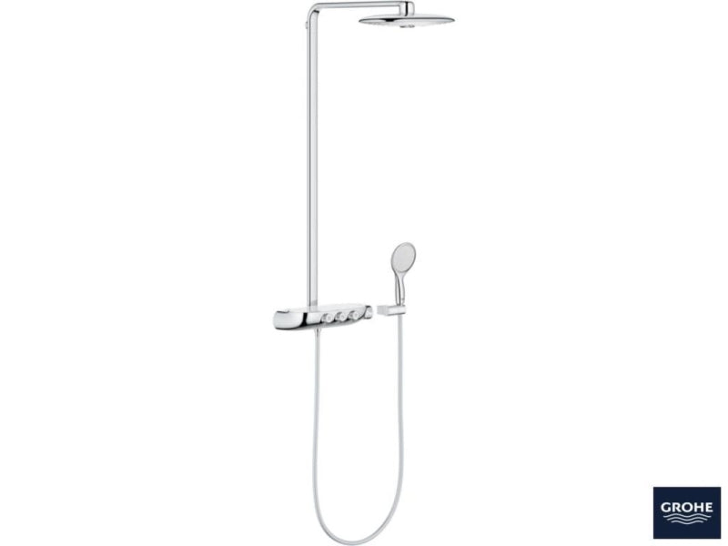 Dusjsystem med termostat i krom Grohe SmartControl 360 Duo montert i dusj