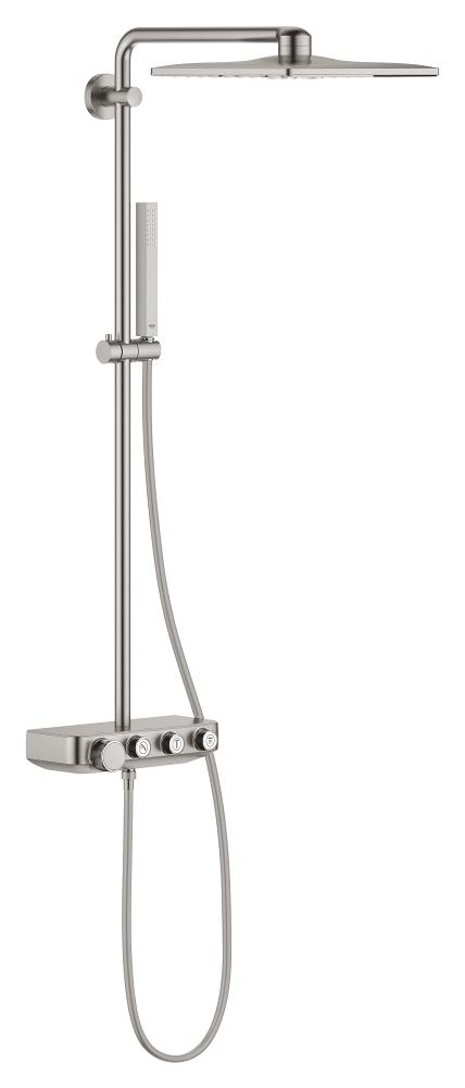 Dusjsystem termostat børstet stål Grohe Euphoria SmartControl forfra