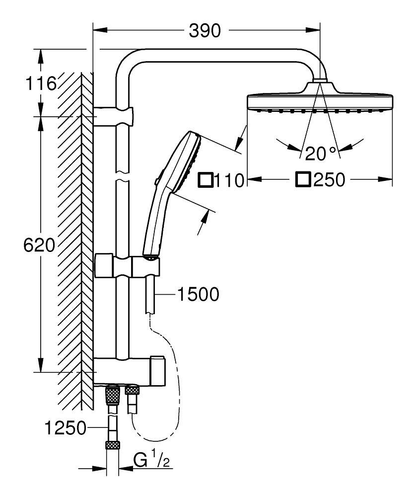 Detaljbilde dusjsystem veggmontert krom Grohe Tempesta System 250 Cube