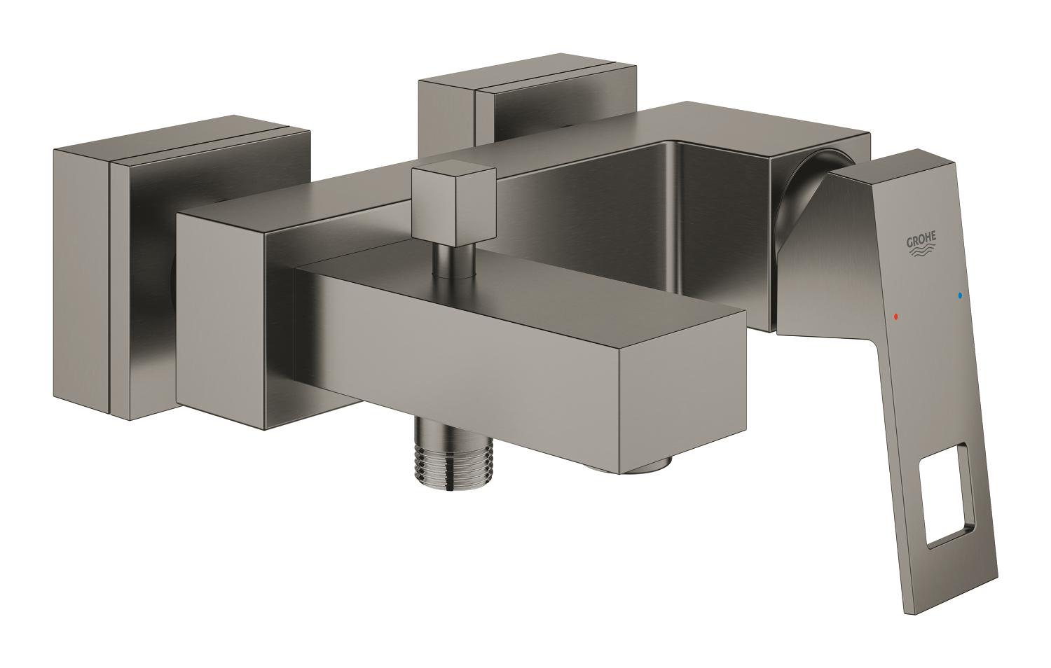 Ettgreps badekarbatteri børstet hard graphite Grohe Eurocube forfra