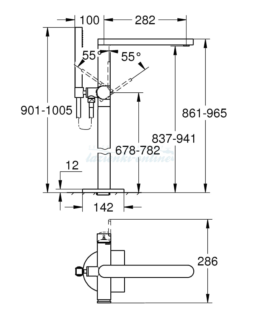Frittstående badekarbatteri supersteel Grohe Plus bakside