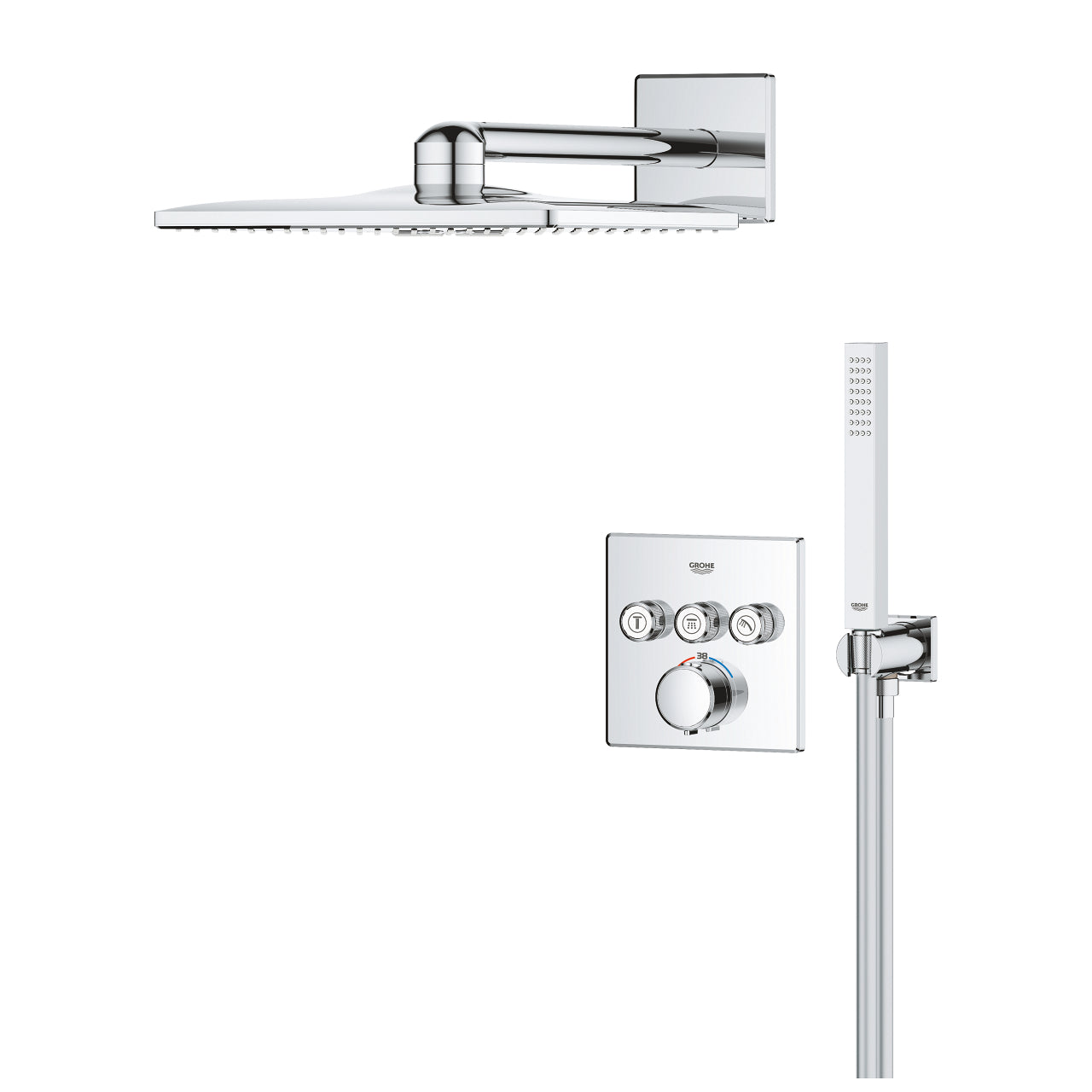 Innbyggings dusjsett krom Grohe Precision SmartControl detalj av termostat