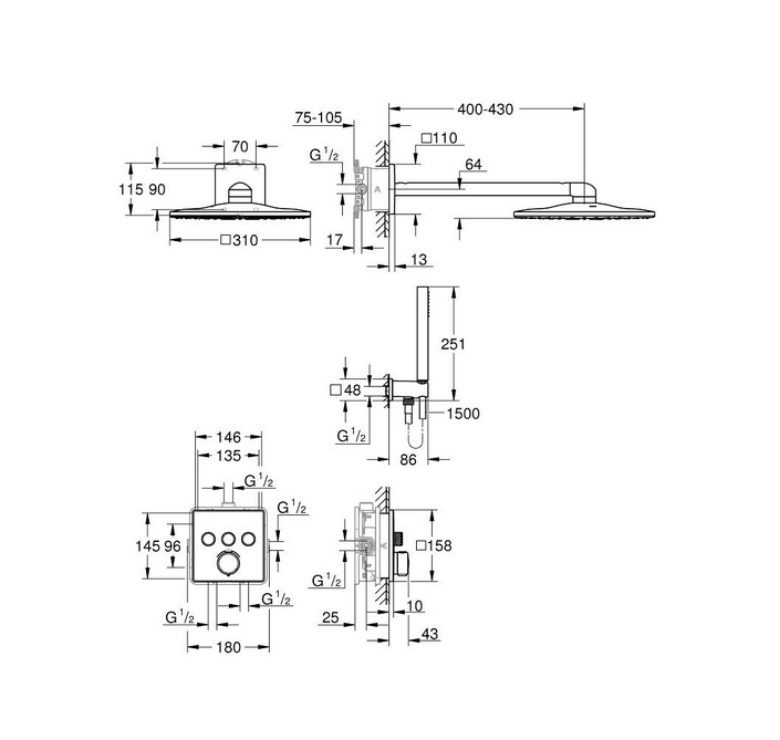 Innbyggings dusjsett krom Grohe Precision SmartControl montert i dusj