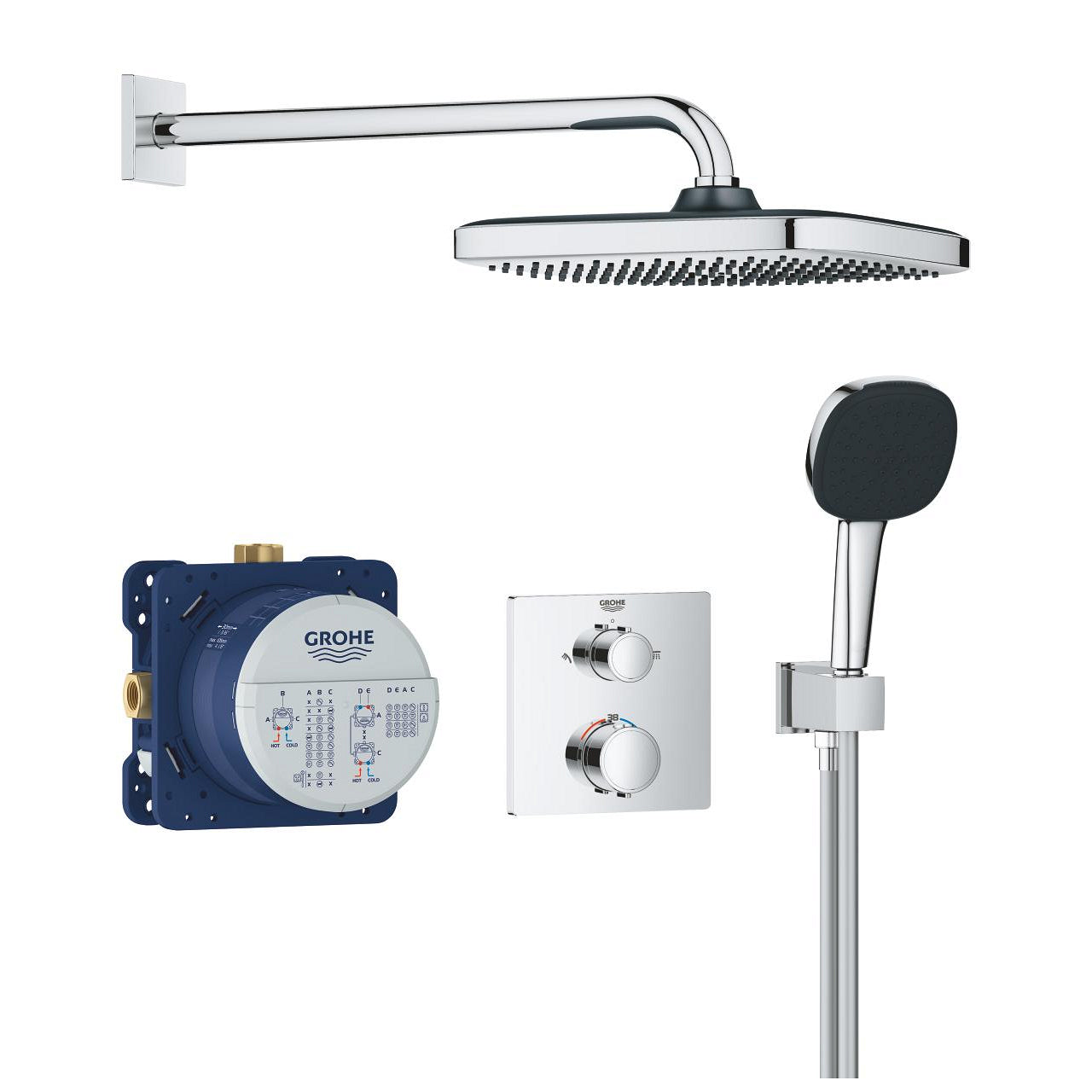 Innbyggingsdusjsett termostat krom Grohe Vitalio Comfort forfra