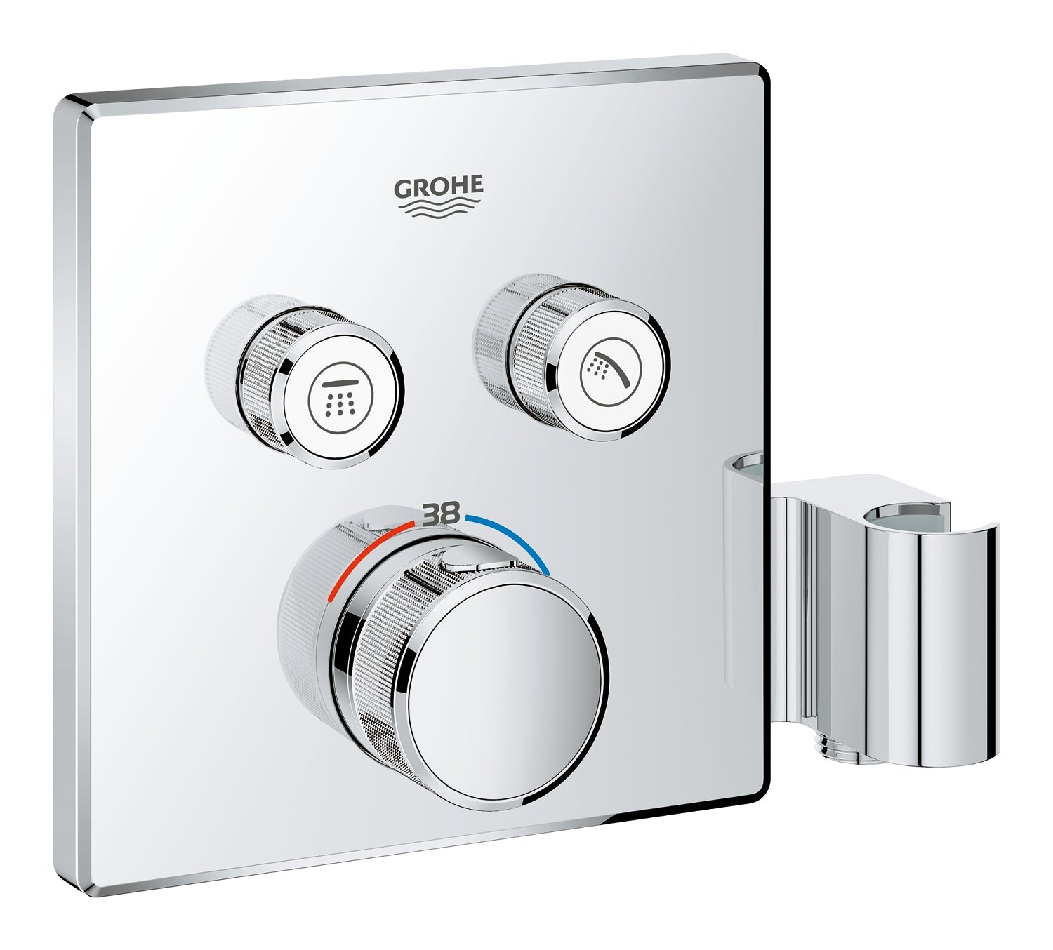 Innbyggings termostat 2-veis med dusjholder krom Grohe SmartControl forfra