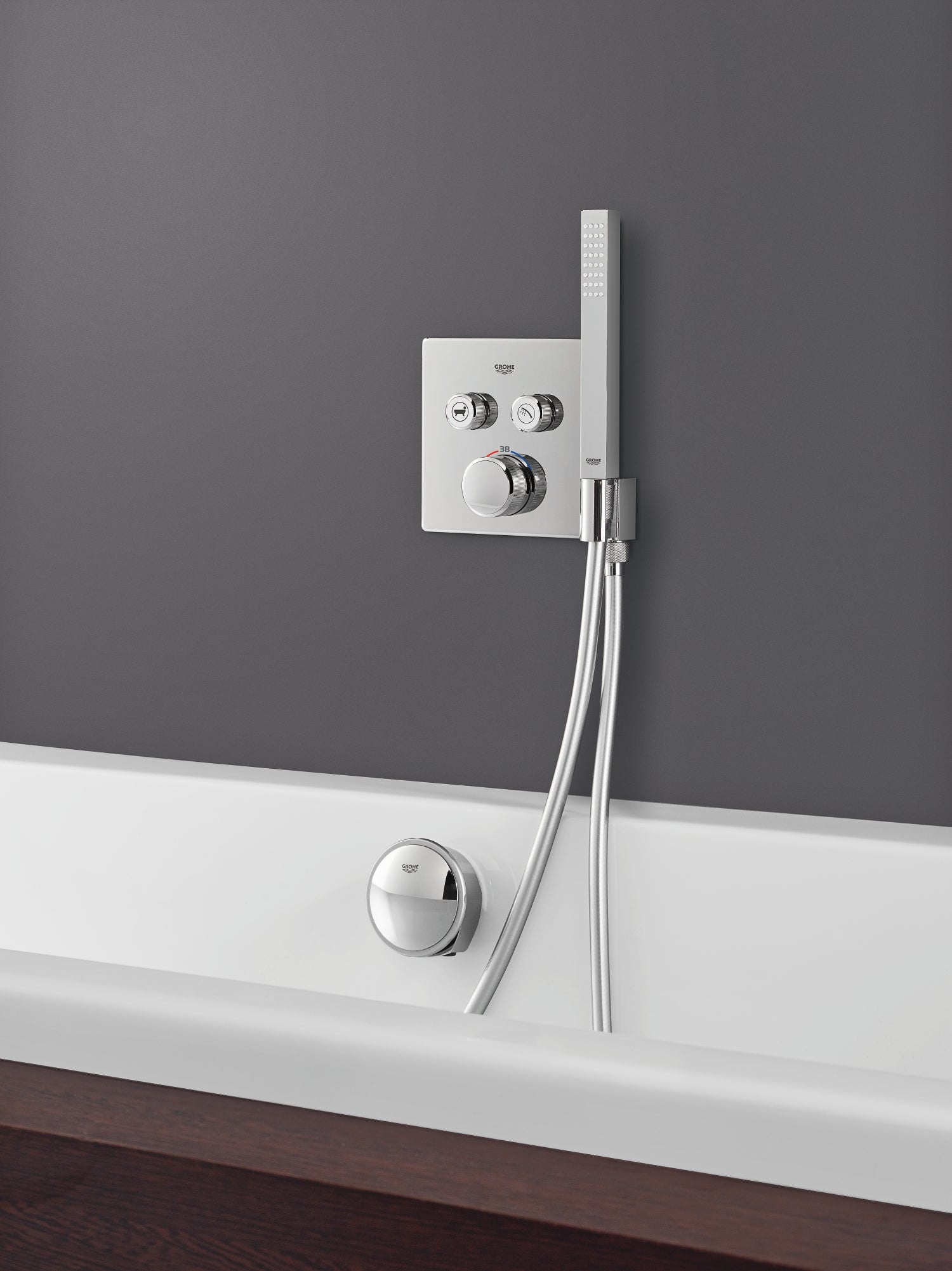 Montert Innbyggings termostat 2-veis med dusjholder krom Grohe SmartControl