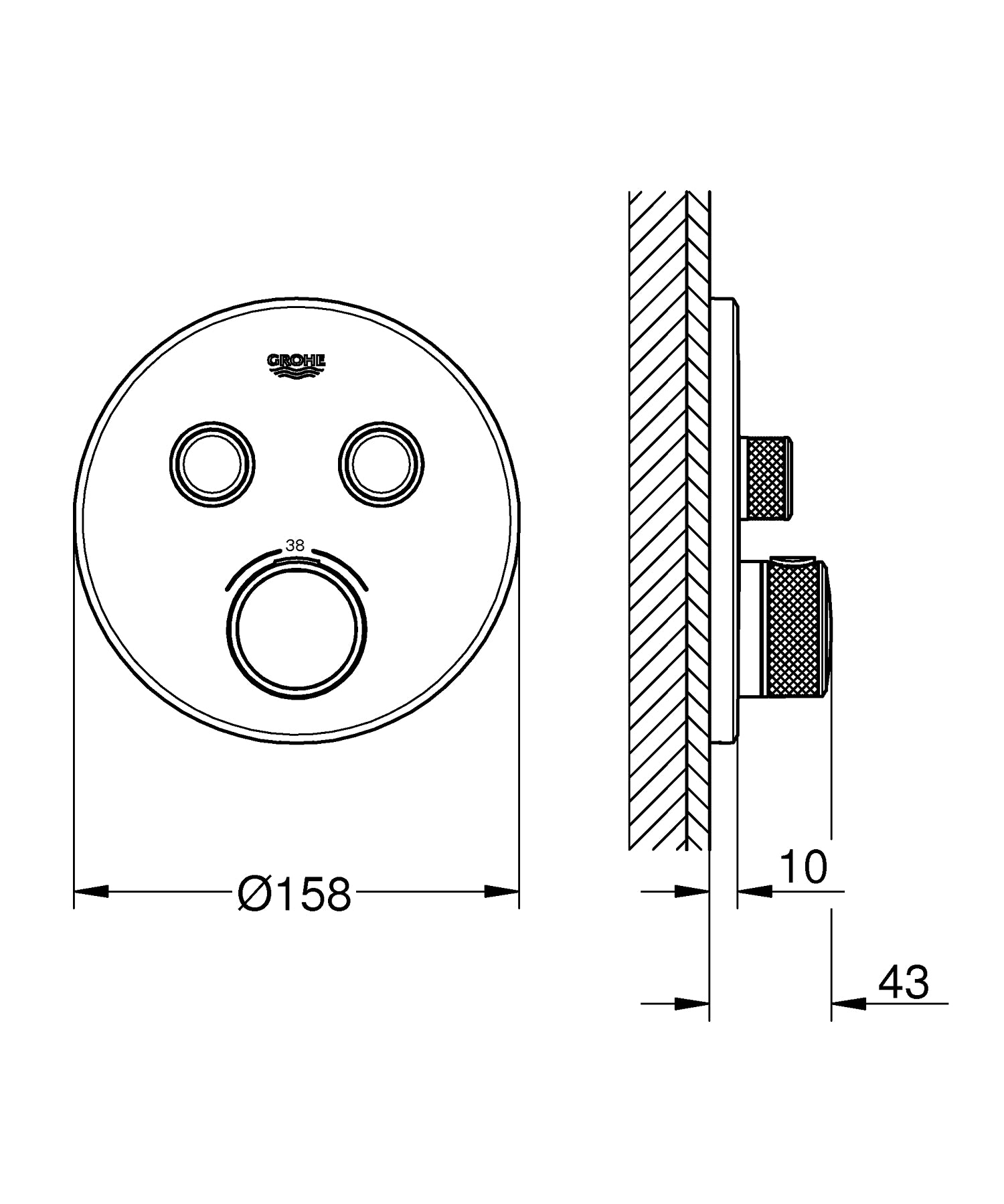 Innbyggings termostat brushed warm sunset Grohe bakside