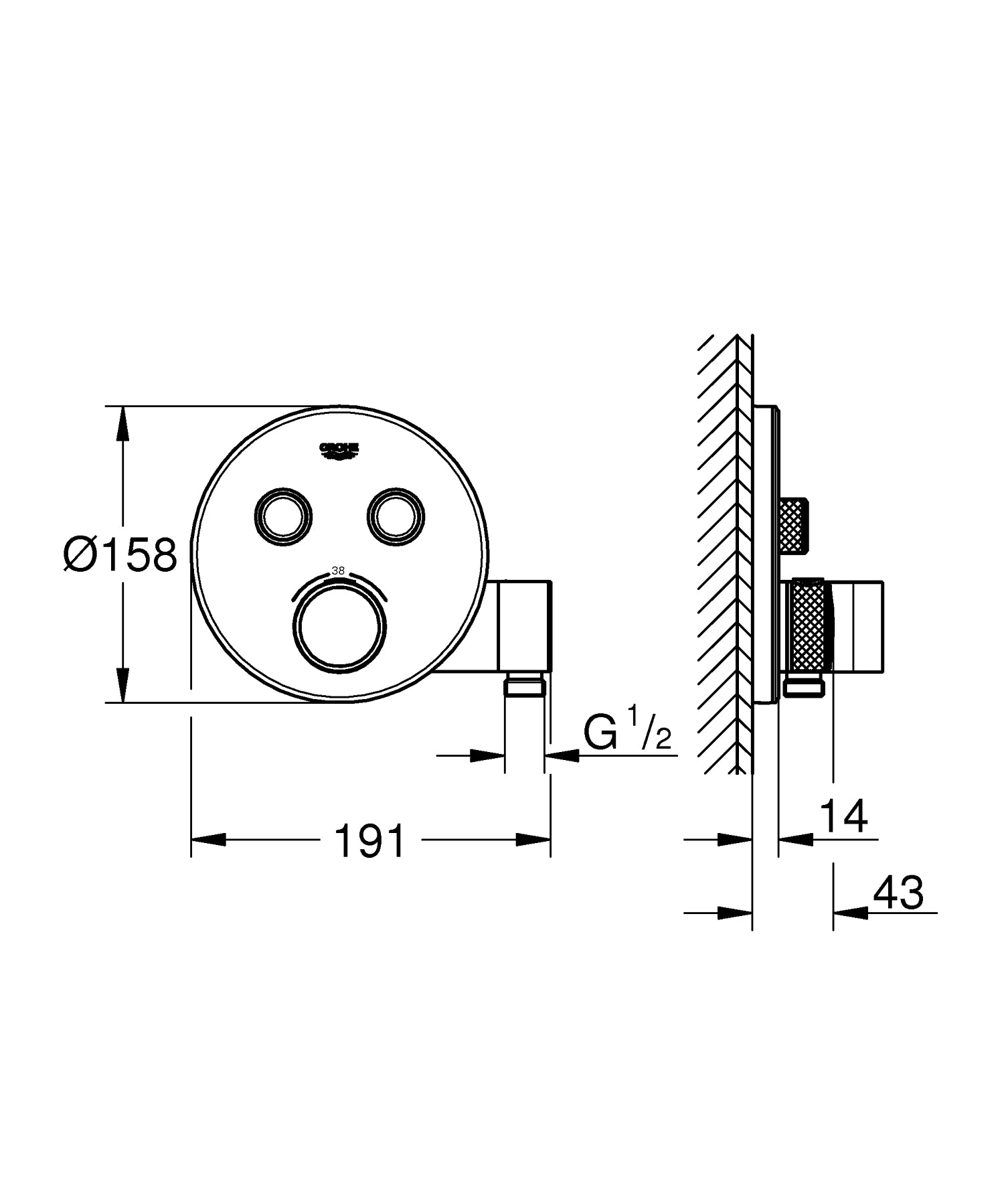 Detalj av Innbyggingstermostat to uttak krom Grohe Grohtherm SmartControl