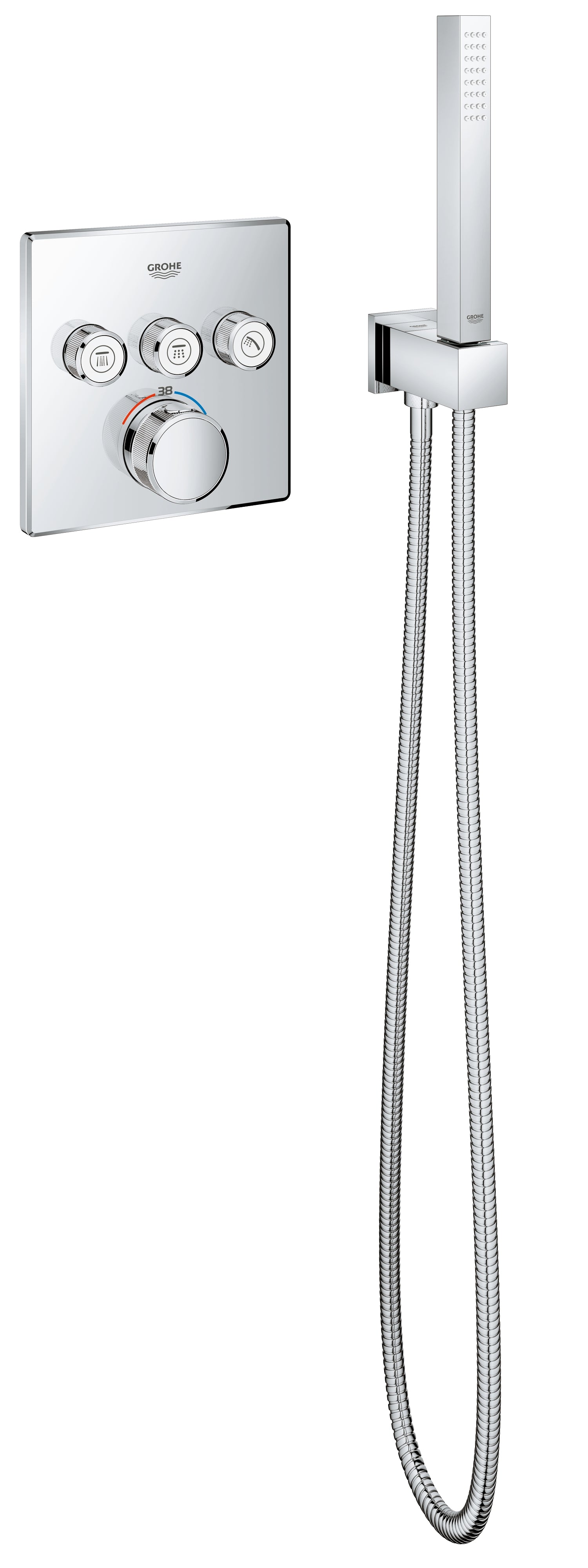 Innbyggings termostat tre uttak krom Grohe bakside