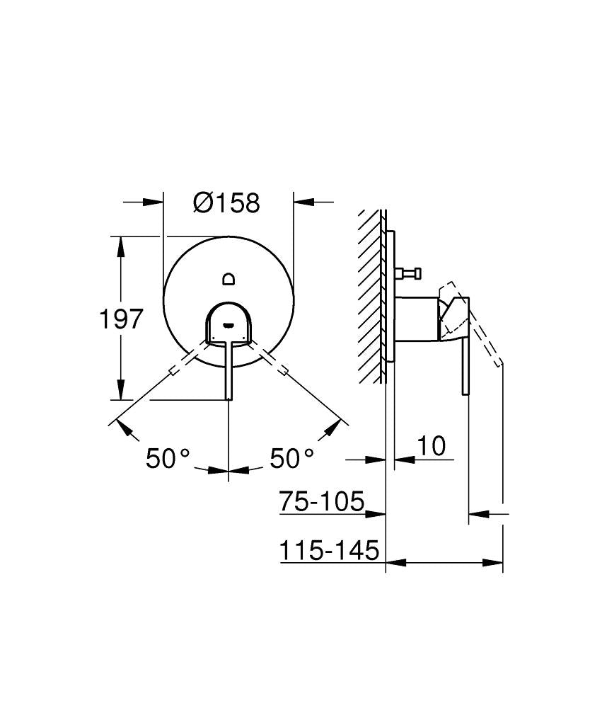 Innbyggingsbatteri ettgreps 2-veis brushed hard graphite Grohe Plus montert