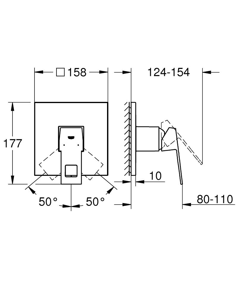 Innbyggingsbatteri ettgreps brushed hard graphite Grohe Eurocube montert på vegg