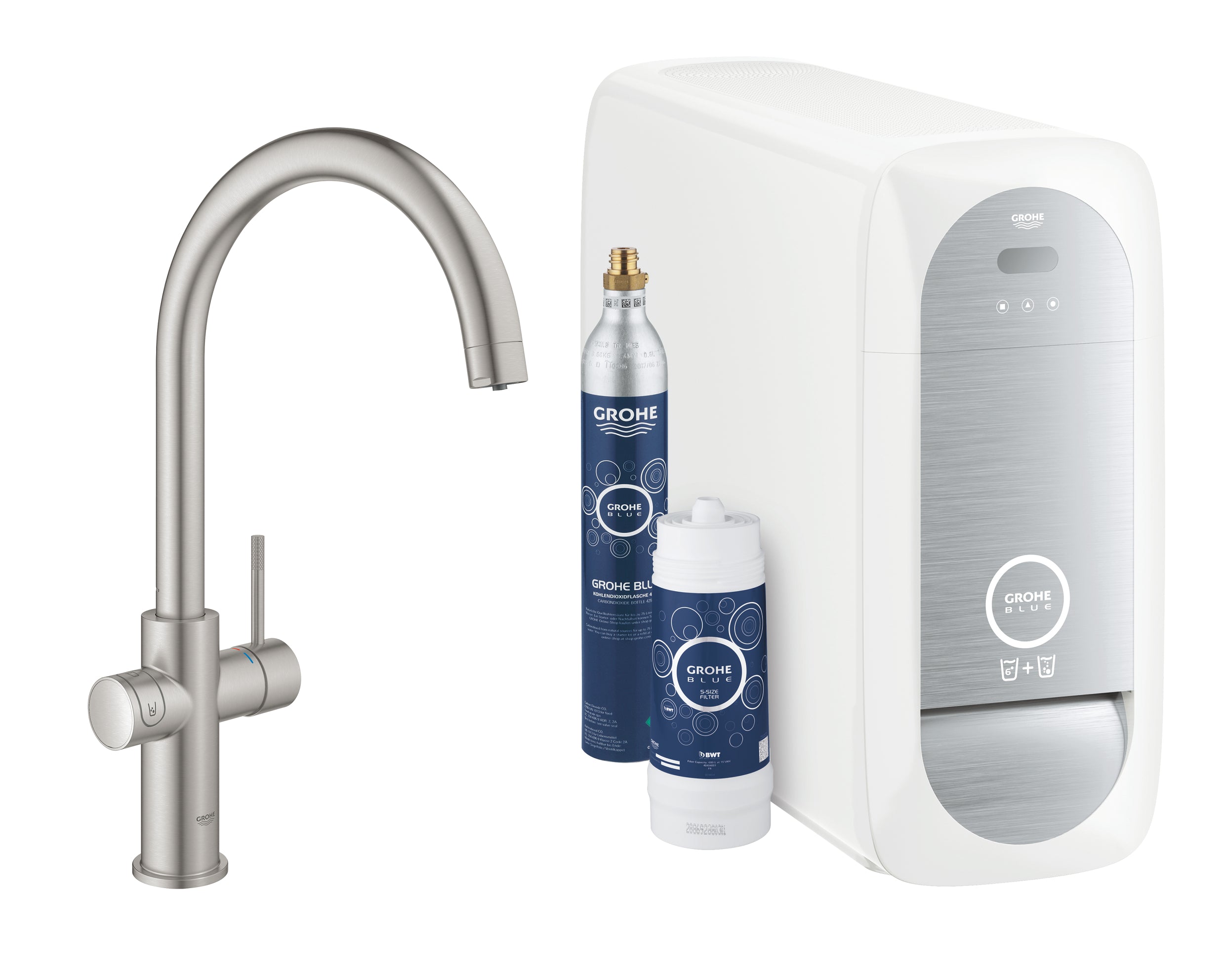 Kjøkkenbatteri C-tut børstet stål Grohe Blue Home front