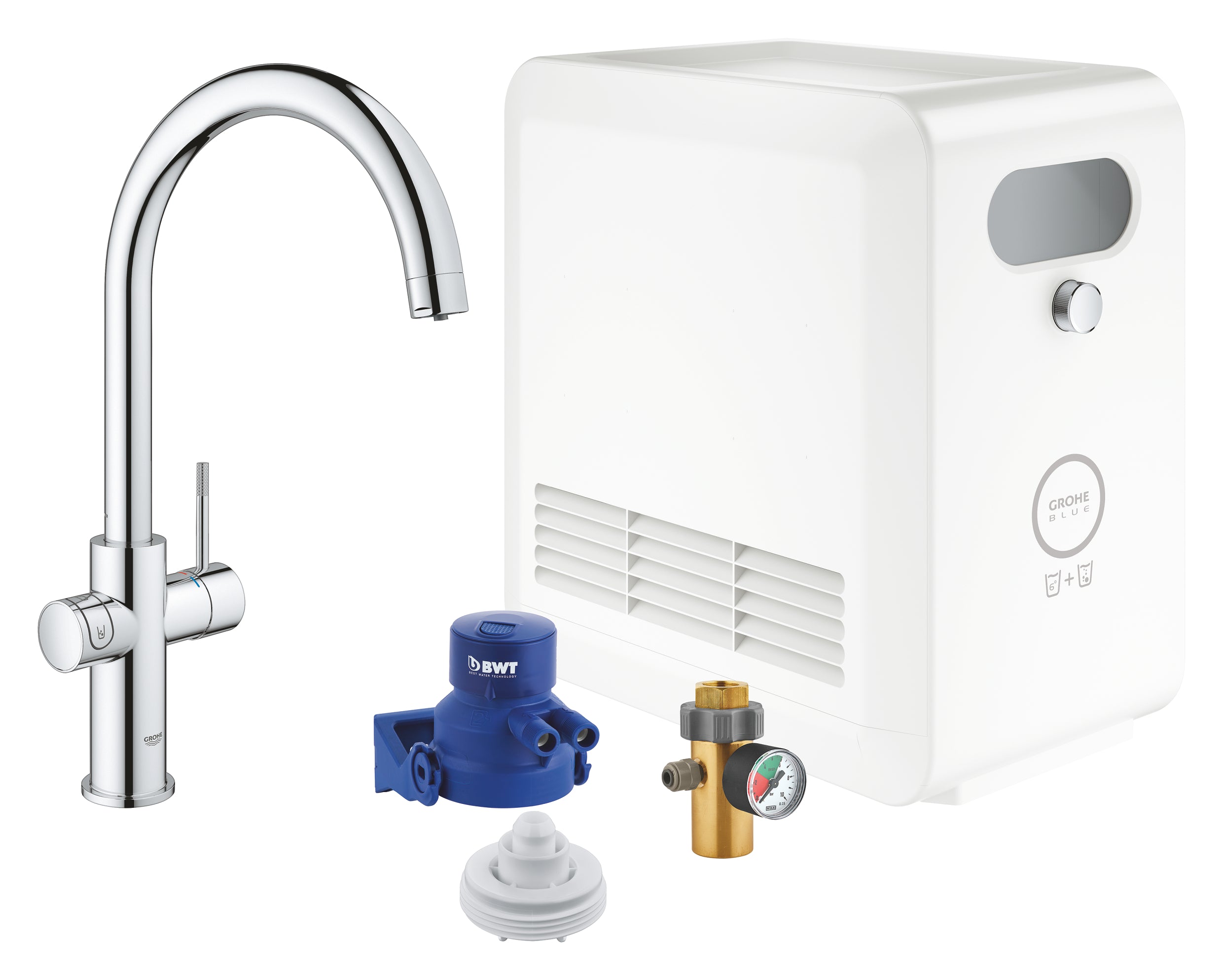 Kjøkkenbatteri C-tut krom Grohe Blue Professional forfra