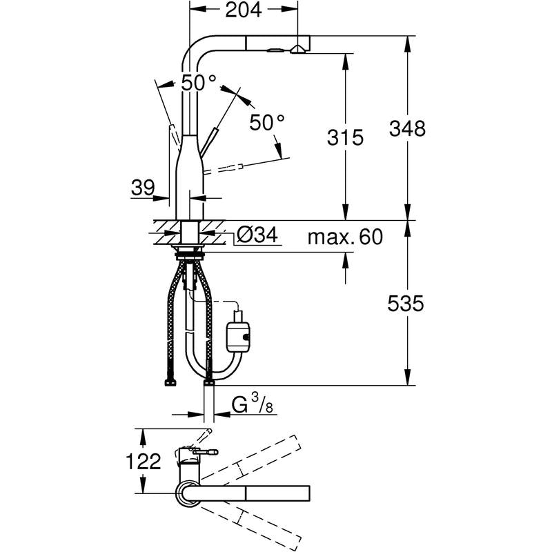 Kjøkkenbatteri ettgreps hard graphite - Grohe Essence bakside