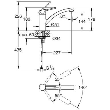 Kjøkkenbatteri krom - Grohe Swift detalj av tuten